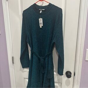 Dark Blue and Green Sparkly Winter Midi Dress NWT